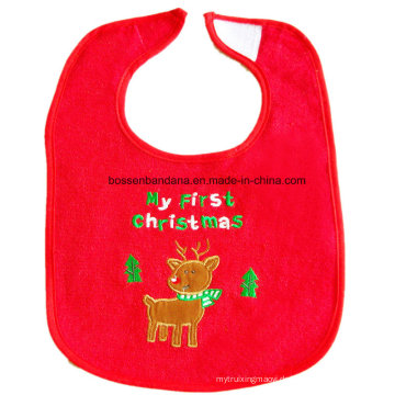 Customized Design bestickter Baumwolle Terry Weihnachtsförderung Baby Lätzchen Säuglingsdarsteller Lätzchen